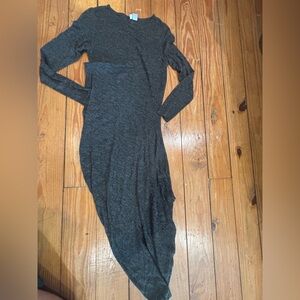 (888)+ASYMMETRICAL GRAY SWEATER DRESS+